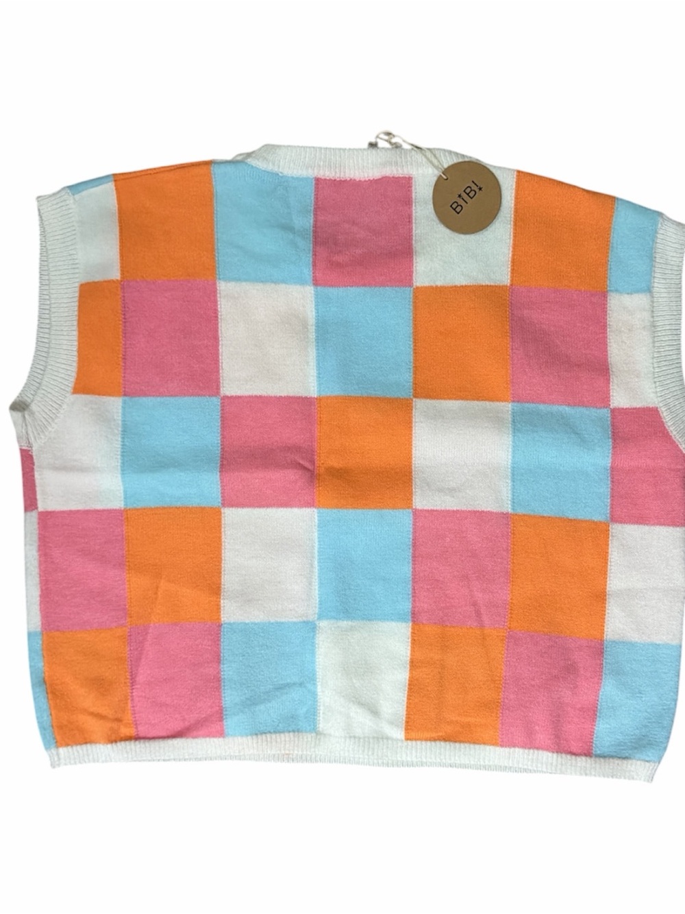BIBI Checkerboard Knit Top/Vest- Pink, Orange, Light Blue, White Super Soft - Picture 5 of 6